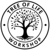 A circular emblem with the words Tree of Life Workshop encircling a stylized tree with branches and leaves.