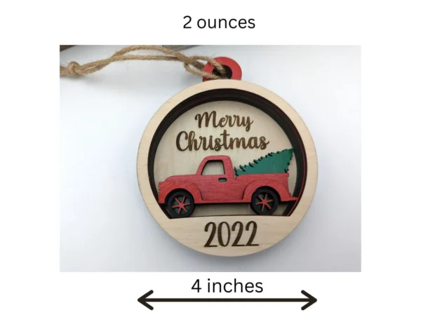 personalized Christmas truck ornament size