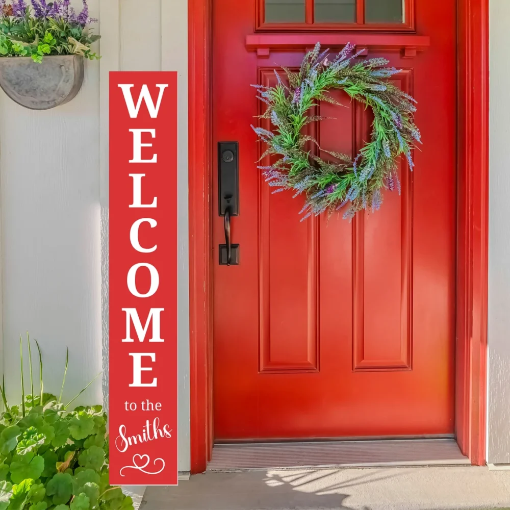 vertical welcome sign pvc material Christmas family name